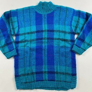 Vintage Amanda Smith Mohair Blend Sweater Women's Small Blue Turquoise Mock Neck